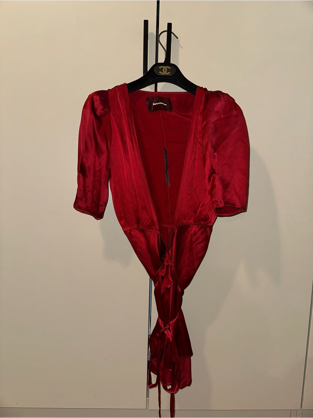 Reformation Harlow Silk Wrap Mini Dress in Deep Red Size Small - Picture 2 of 5